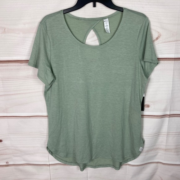 Bally Tops - Bally Top Womens L Green Dry Wik T-Shirt Scoop Neck Short Sleeve Open Back Solid